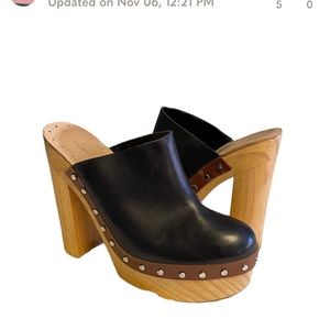 Zara Black and Brown Leather Two Tone Platform Mules 40